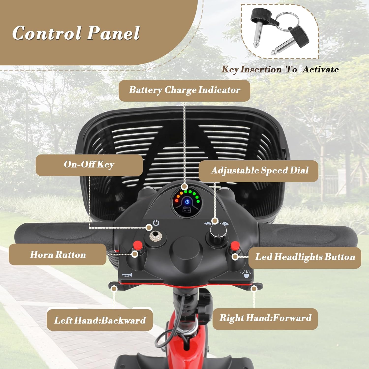 Red 3 Wheel Foldable Mobility Scooter with Seat L4932