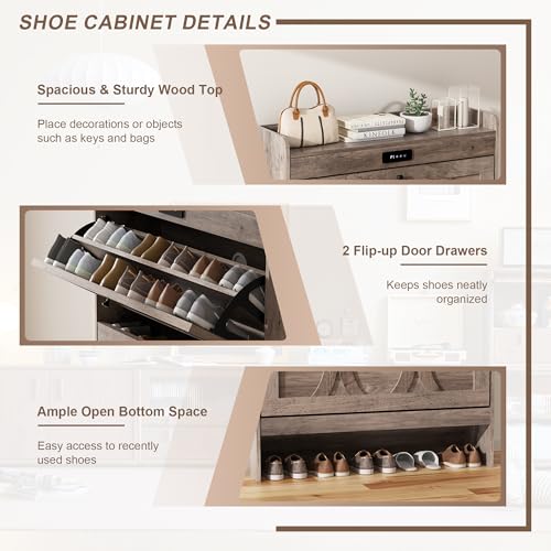 Rustic White Shoe Storage Cabinet with 2 Flip Drawers O92155