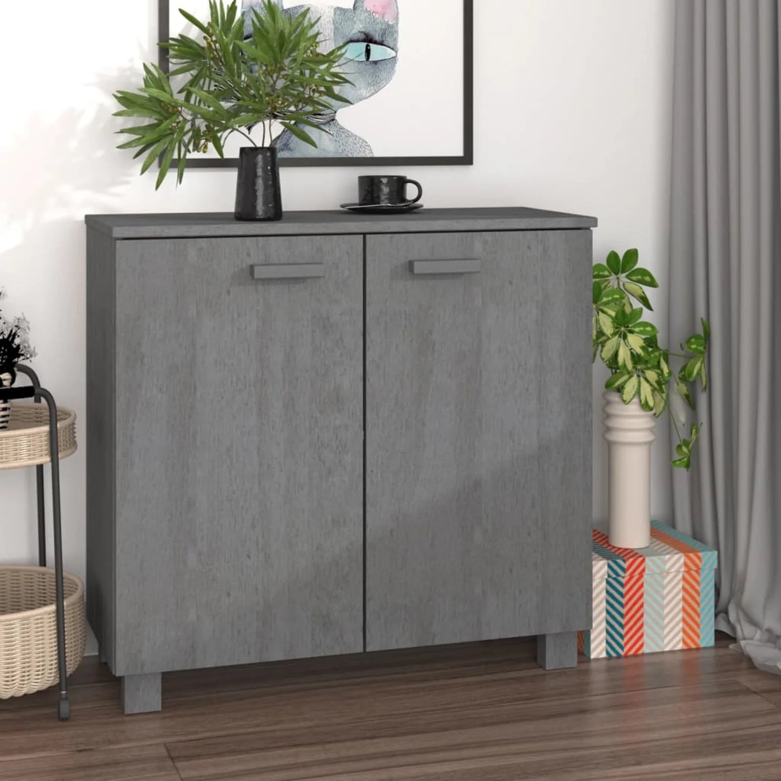 Dark Gray Solid Wood Sideboard I6168