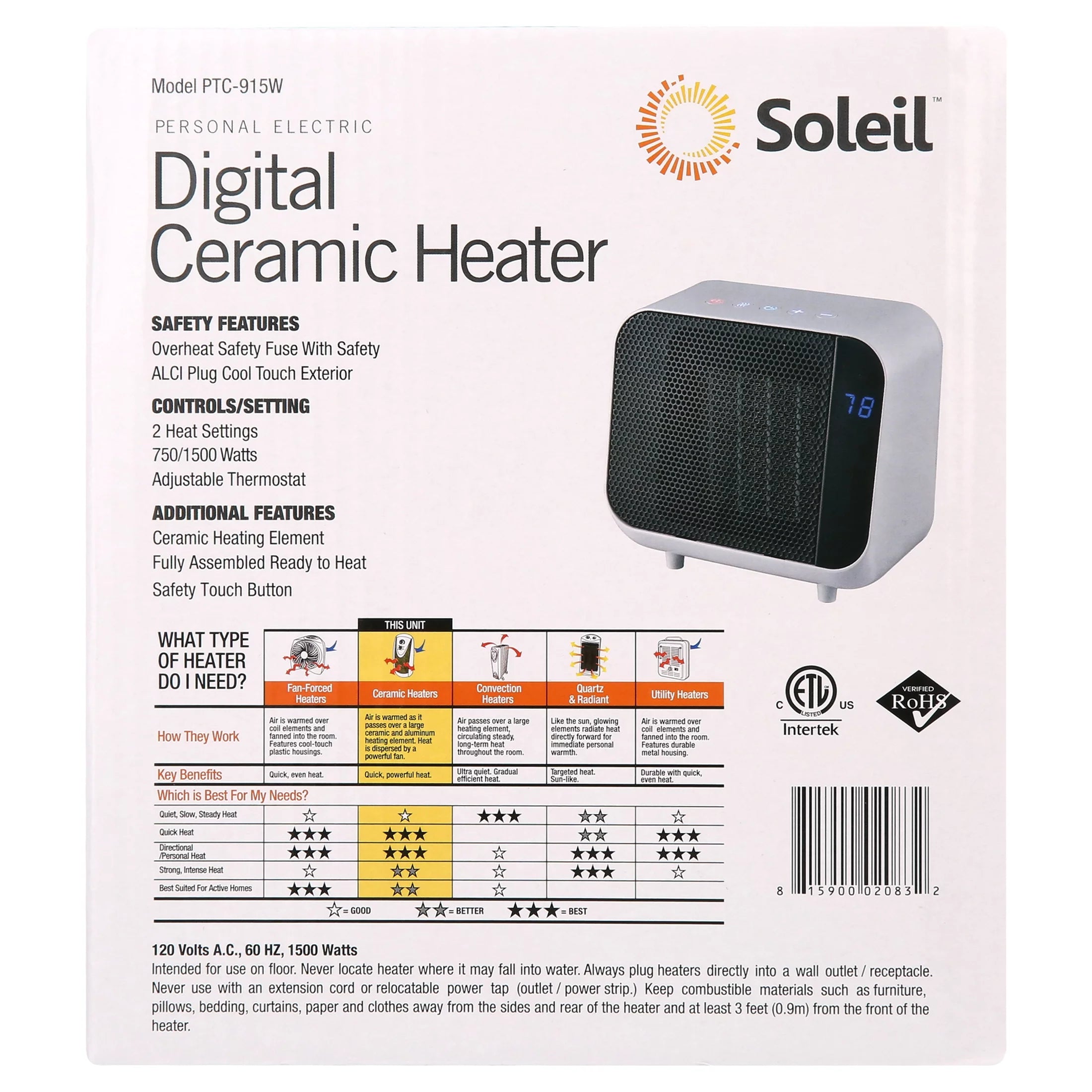 White Electric Ceramic Heater 1500W S501