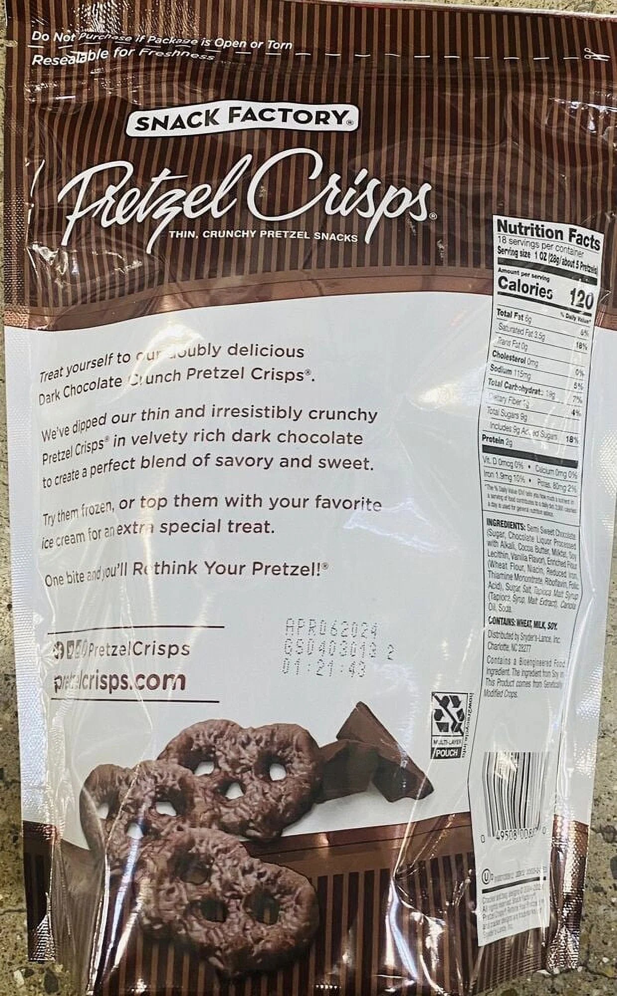 Dark Chocolate Crunch Pretzel Crisps 18 oz Bag V2355