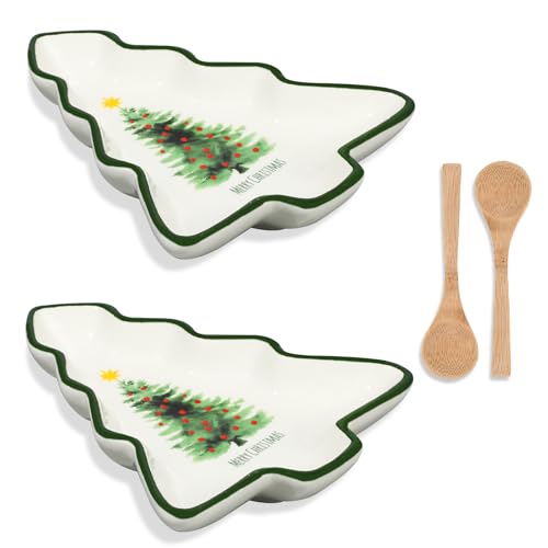 2 Pcs Christmas Dinner Platter Ceramic Serving Dishes with Wooden Spoon Serving Platters Bowl P7162