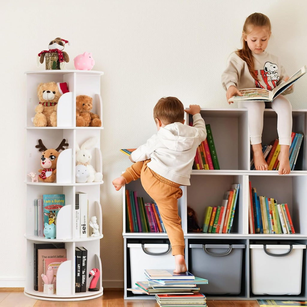 White 4 Tier 360 Rotating Wood Bookshelf B34514