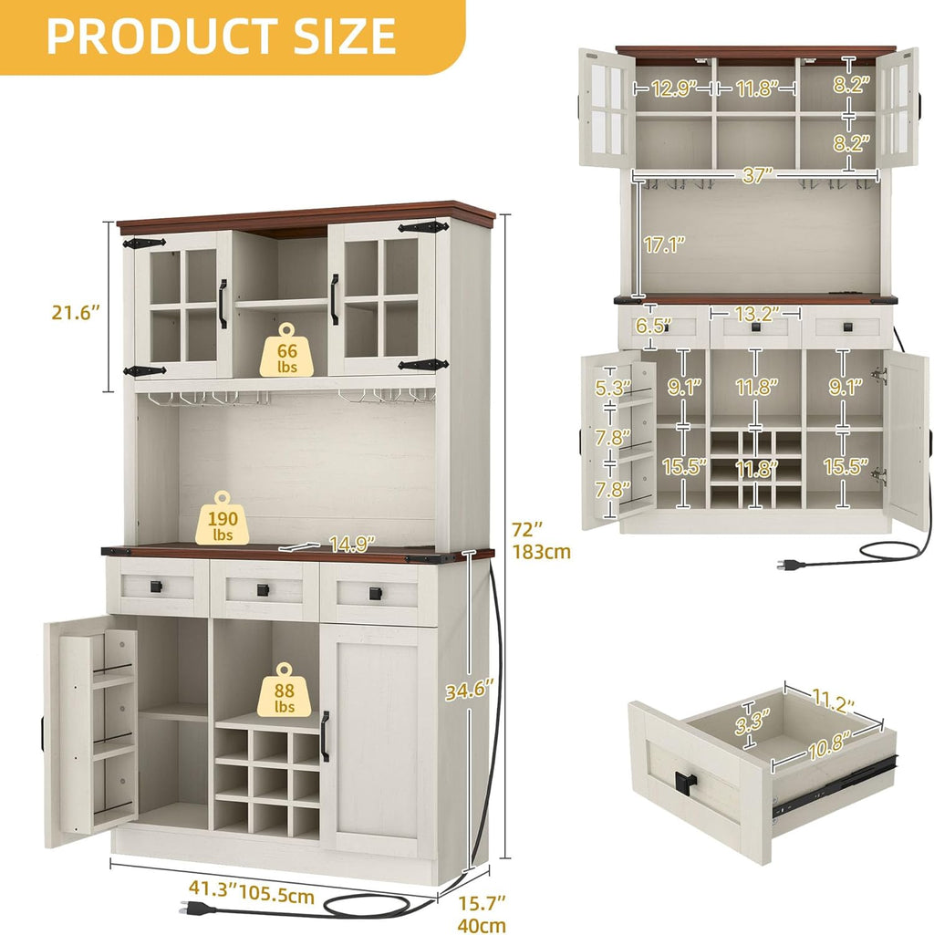 Antique White Coffee Bar Cabinet with Storage Shelves and 3 Drawers P179661