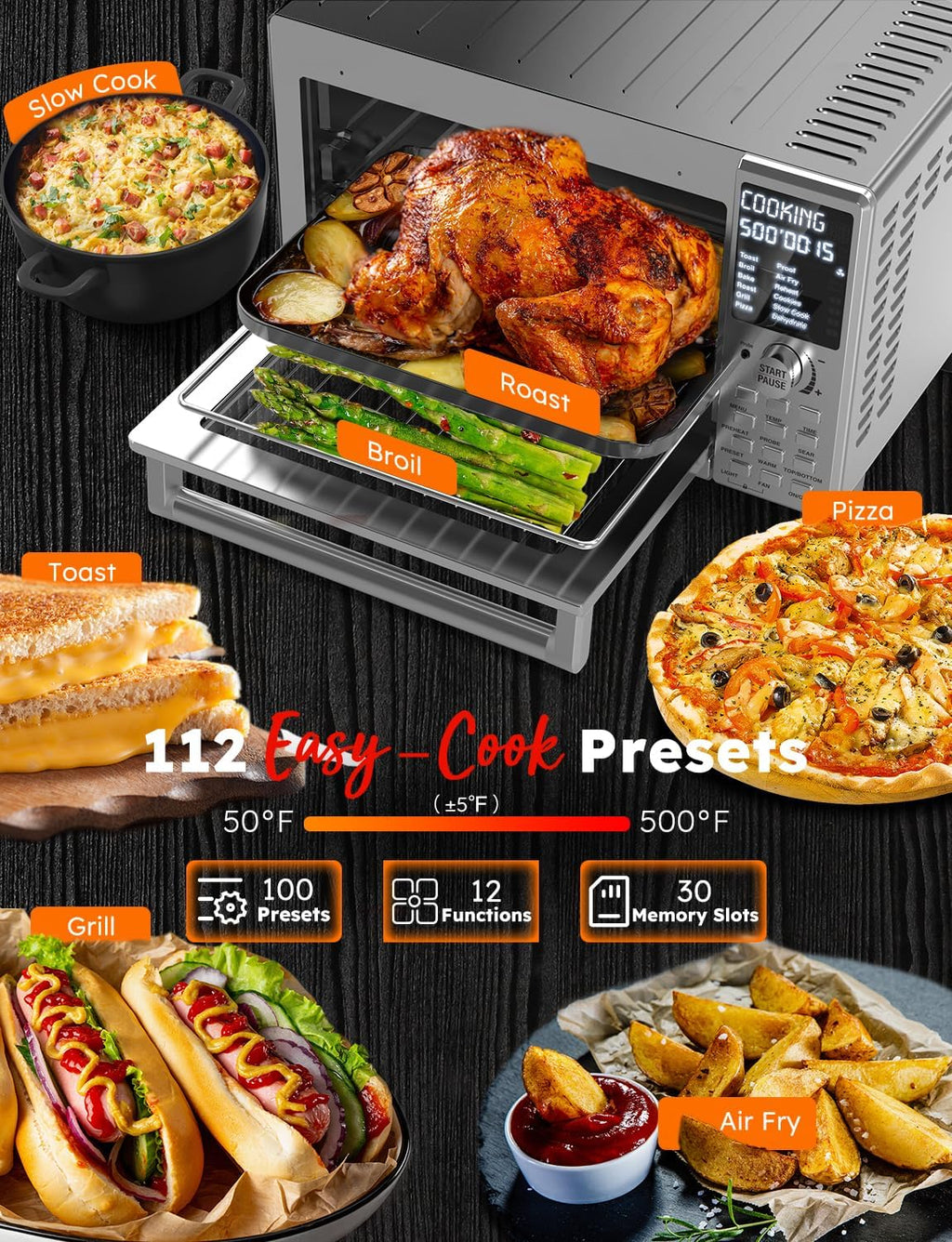 Stainless Steel Air Fryer Toaster Oven with Grill Combo, 30QT K160974