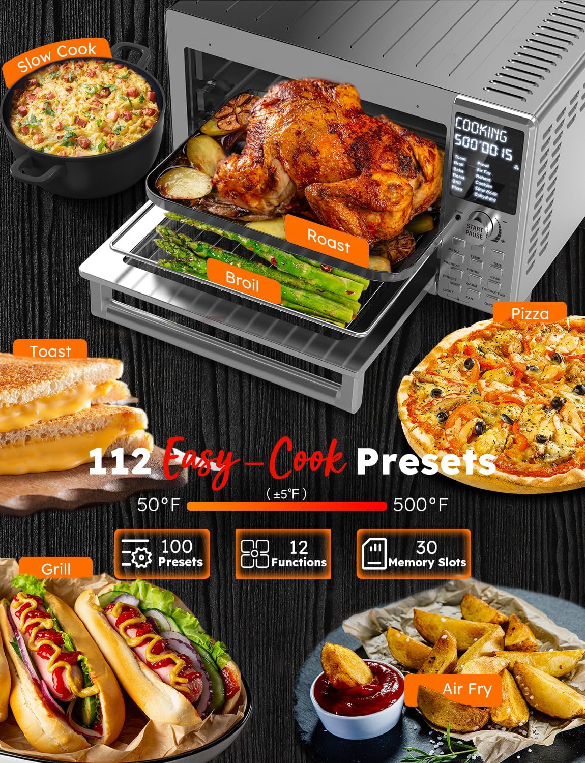 Stainless Steel Air Fryer Toaster Oven with Grill Combo, 30QT K160974