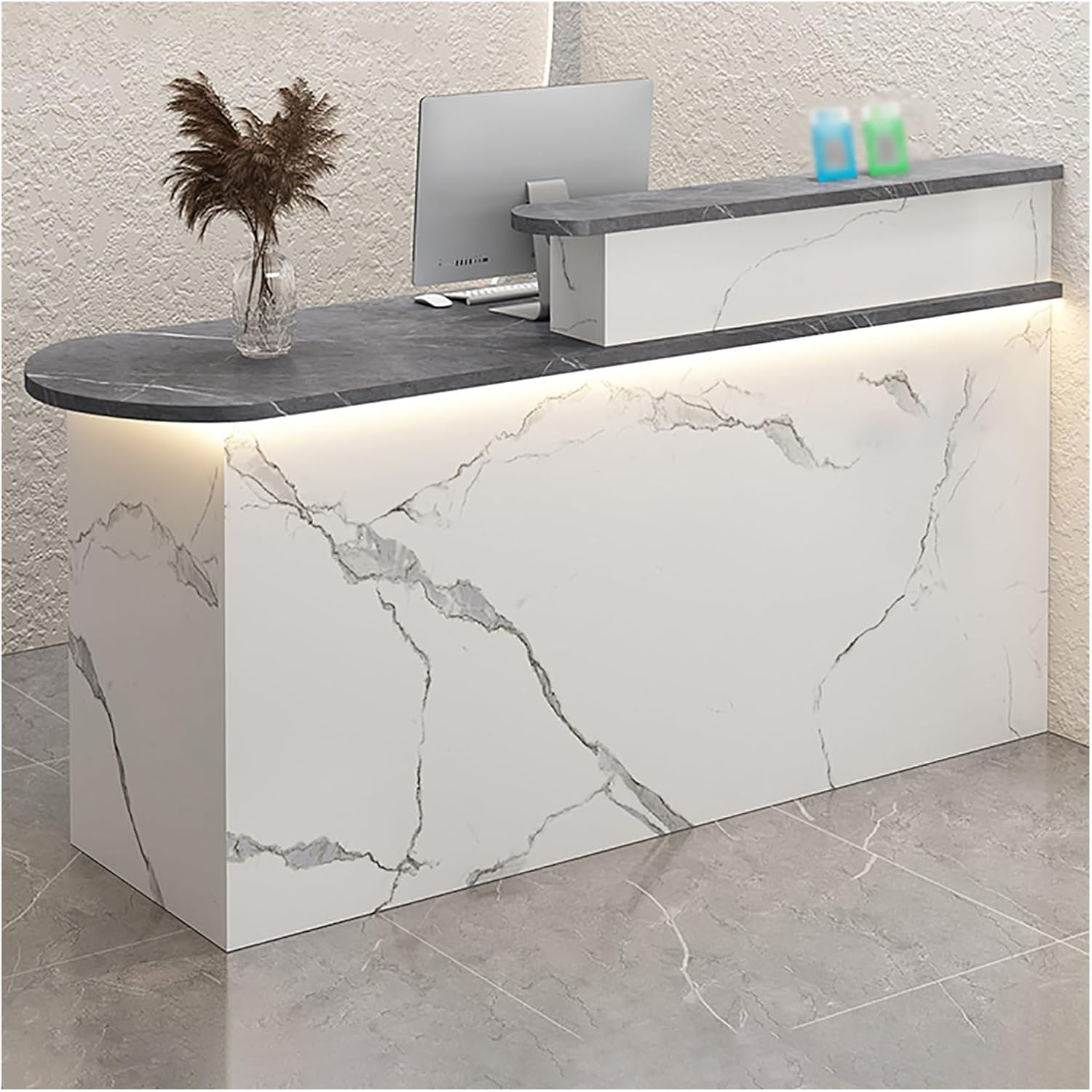 Office Reception Counter Desk with LED Lights and Lockable Drawer C8081