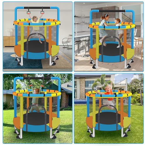 55'' Toddler Trampoline with Safety Enclosure Net & Adjustable Gymnastics Bar R149