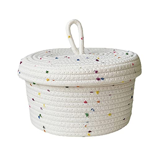 Cotton Rope Storage Basket with Lid Round Small Woven Basket F579