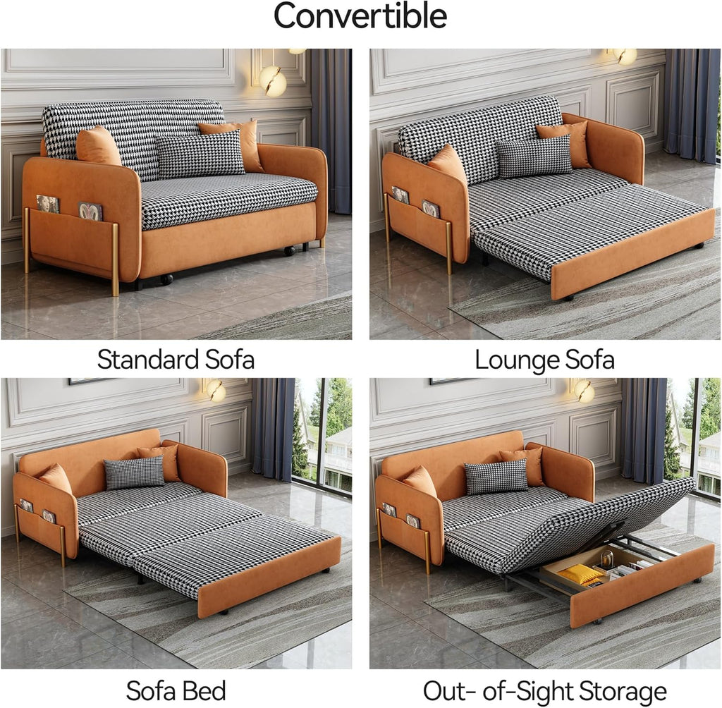 Orange Velvet Convertible Sleeper Sofa Bed U712