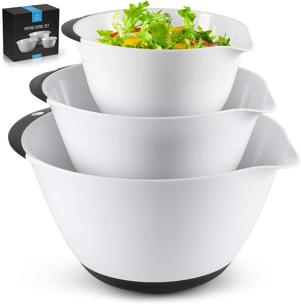 3-Piece Plastic Mixing Bowl Set with Handles & Non Slip Bottom U9932