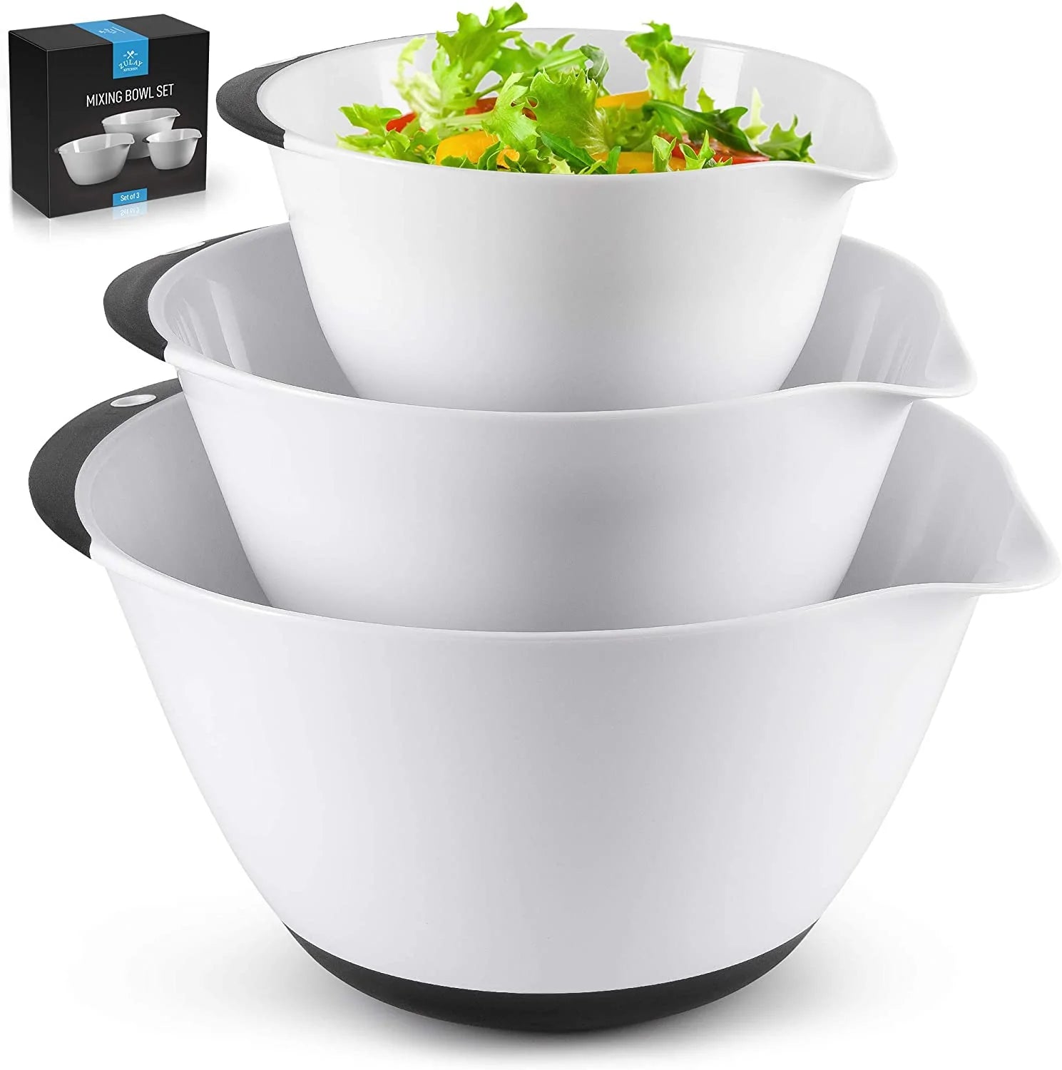 3-Piece Plastic Mixing Bowl Set with Handles & Non Slip Bottom U9932