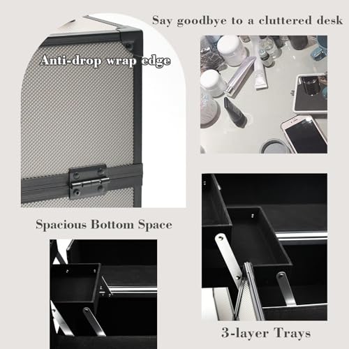 Large Black Portable Makeup Train Case D631786