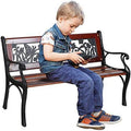 Outdoor Kids Bench Patio Mini Sized Garden Bench With Wooden Seat And Cast Iron Backrest O642