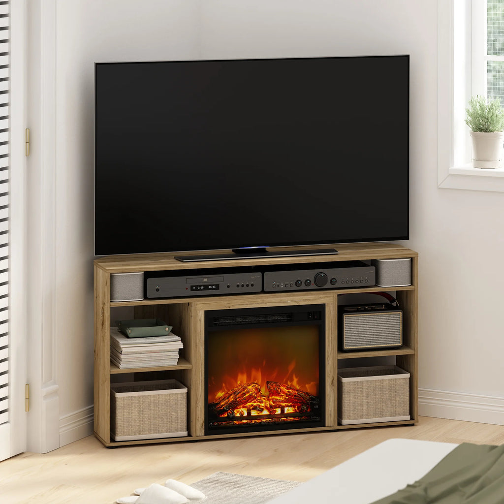 Corner TV Stand with Fireplace, Flagstaff Oak G514