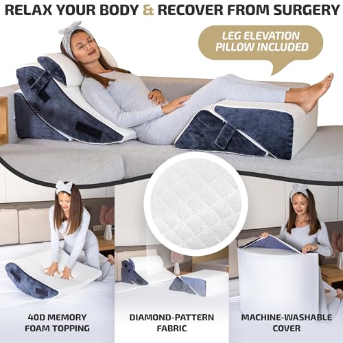 5 Pcs Adjustable Memory Foam Bed Wedge Pillow Set with Leg Elevation Pillow (Grey with Cooling Fabric) P673