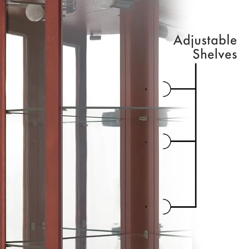 72" Tall Corner Display Cabinet Lighted Curio Cabinet, 6-Tier Wood Curio Showcase with Glass Doors and Adjustable Shelves (Cherry) E191725
