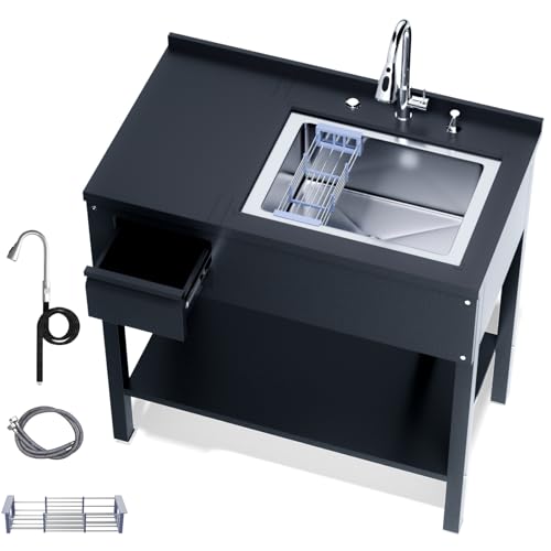 36" Stainless Steel Freestanding Utility Sink with Drawer P952