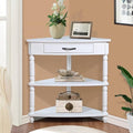 White 3-Tier Corner Shelf with Drawer and Solid Wood Legs G5323