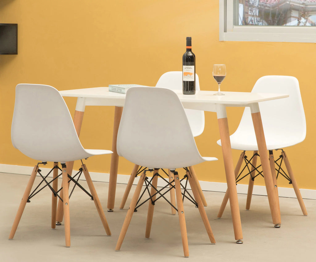 White Plastic Dining Chair with Solid Beech Wood Legs B922