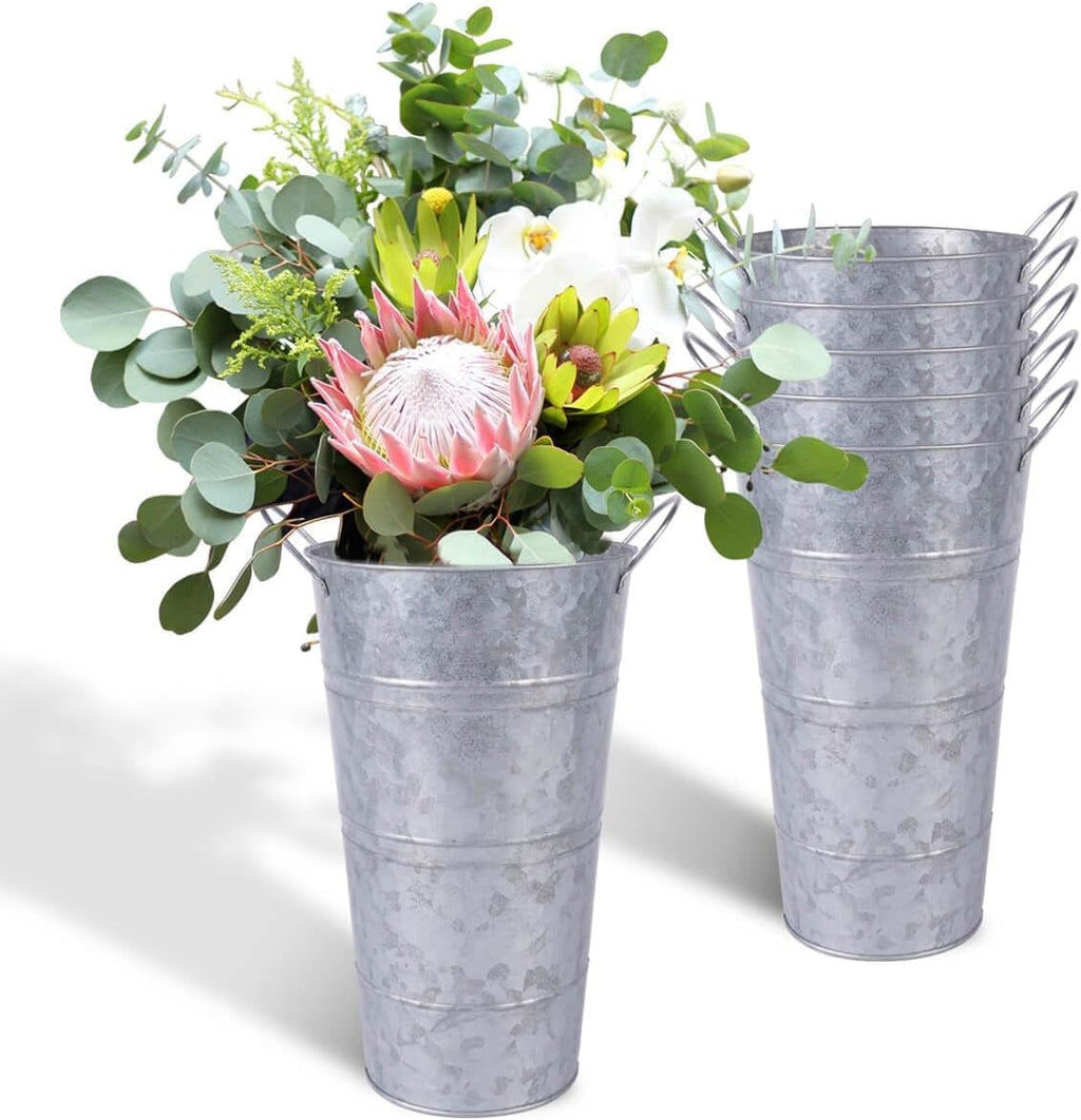 6 Pcs Galvanized Metal Vases with Handles (Silver) N178