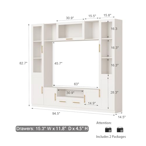 White TV Stand with Glass Doors & Shelves E546