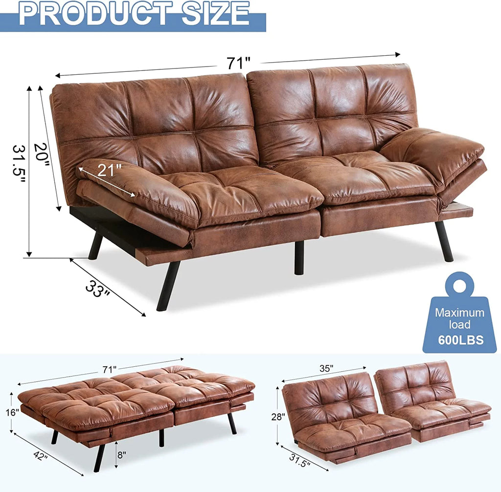 Faux Leather Memory Foam Convertible Futon Sofa Bed A1152