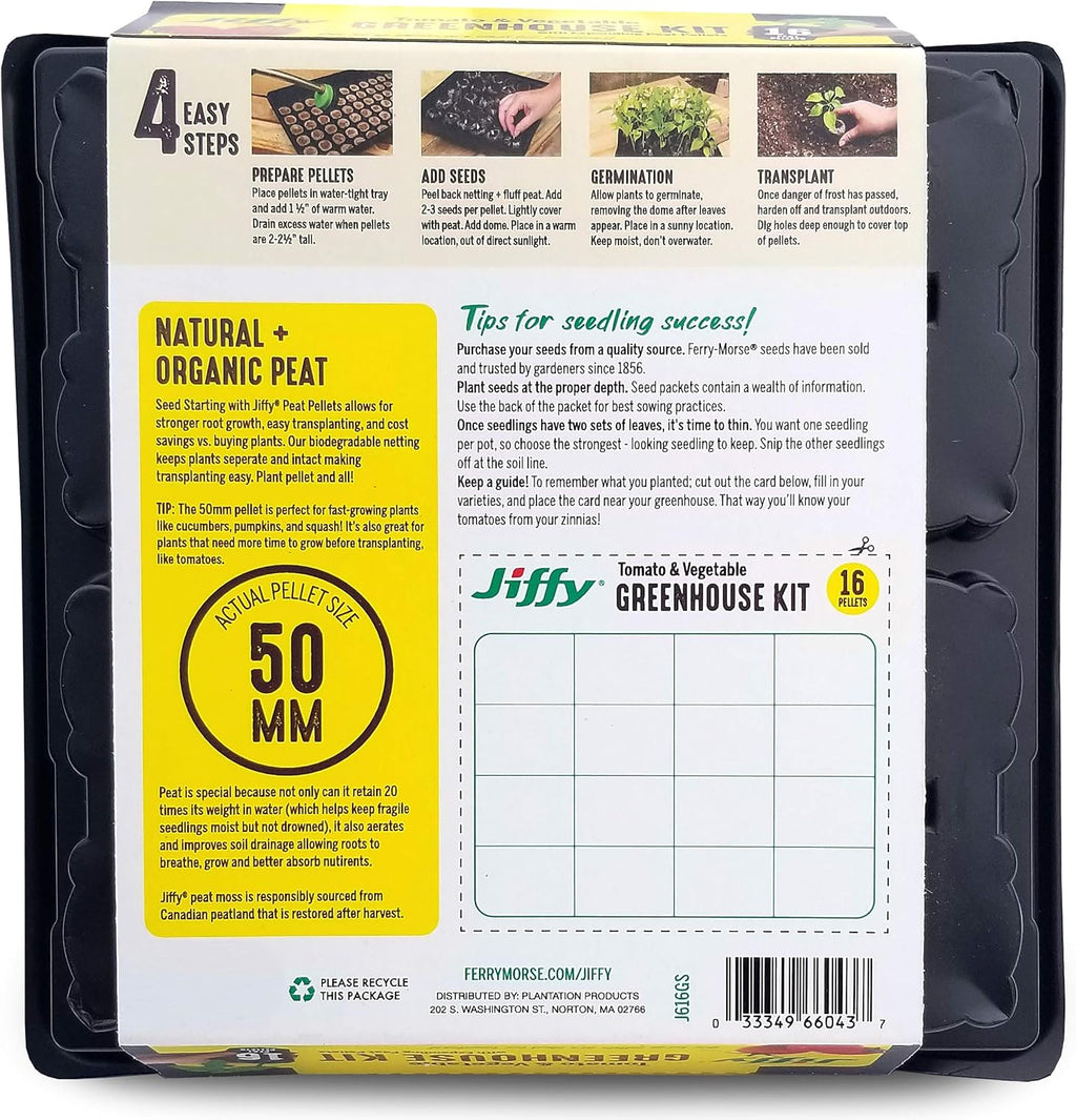 50mm Seed Starting Greenhouse Kit with 16 Biodegradable Expanding Peat Pellets I305196