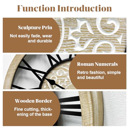 24 in Round Carved Wooden Wall Clock K4088