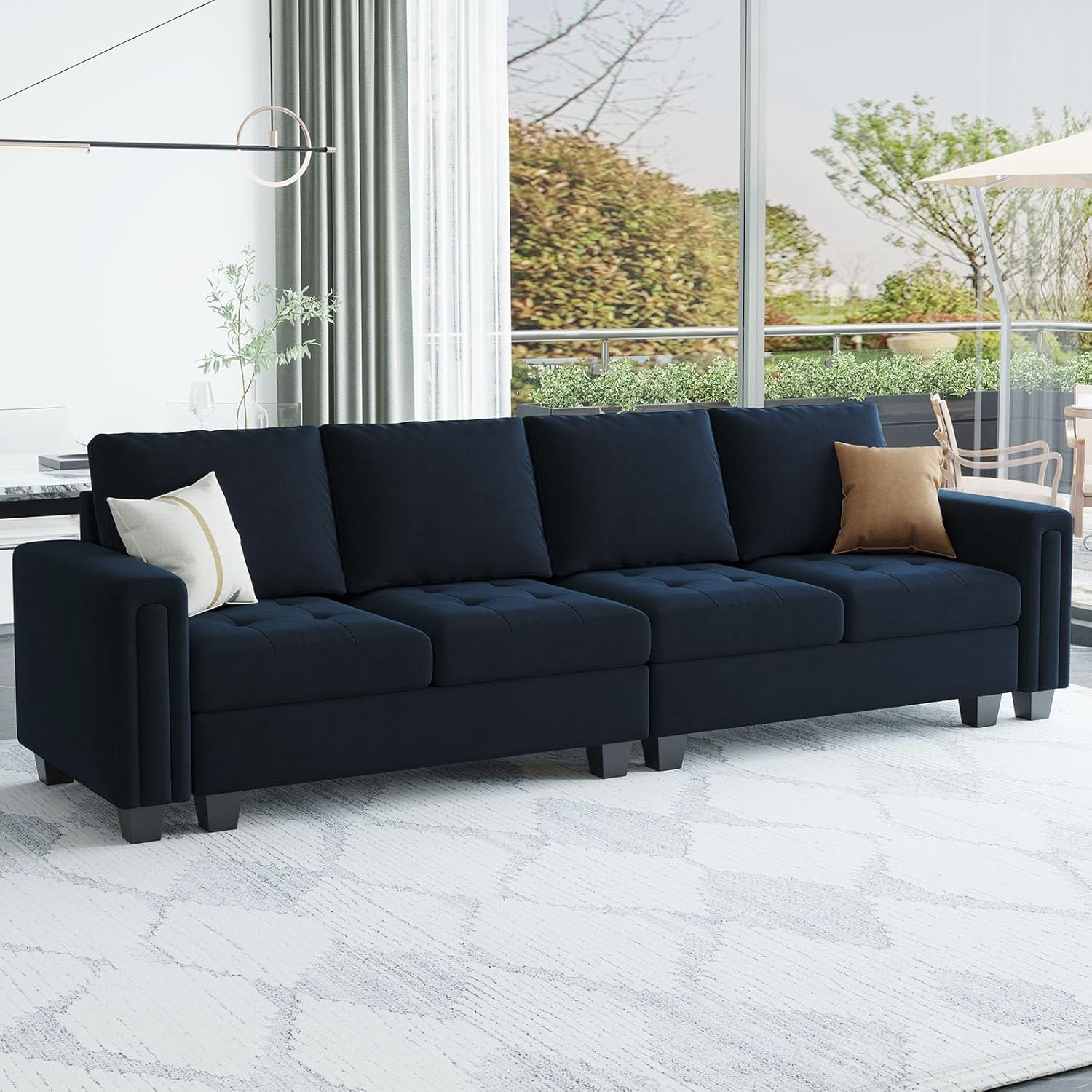 Blue Velvet Modular 4 Seat Sofa Couch Sectional C719332