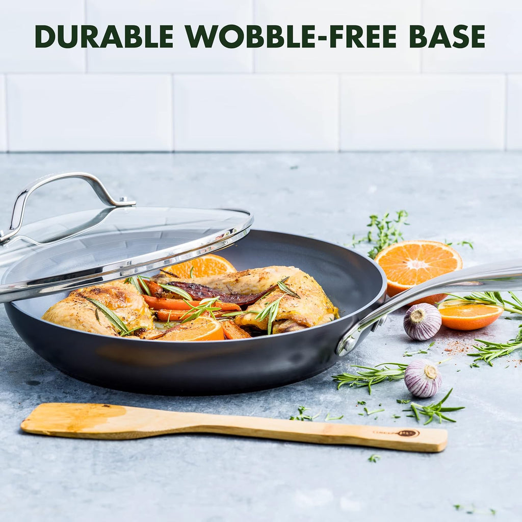 Gray Hard Anodized Ceramic Nonstick 10" Frying Pan with Lid K304