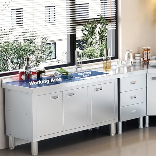 Freestanding Stainless Steel Utility Sink with Cabinet, 21.66 x 63 x 35.43 inches Z990