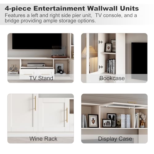 White TV Stand with Glass Doors & Shelves E546