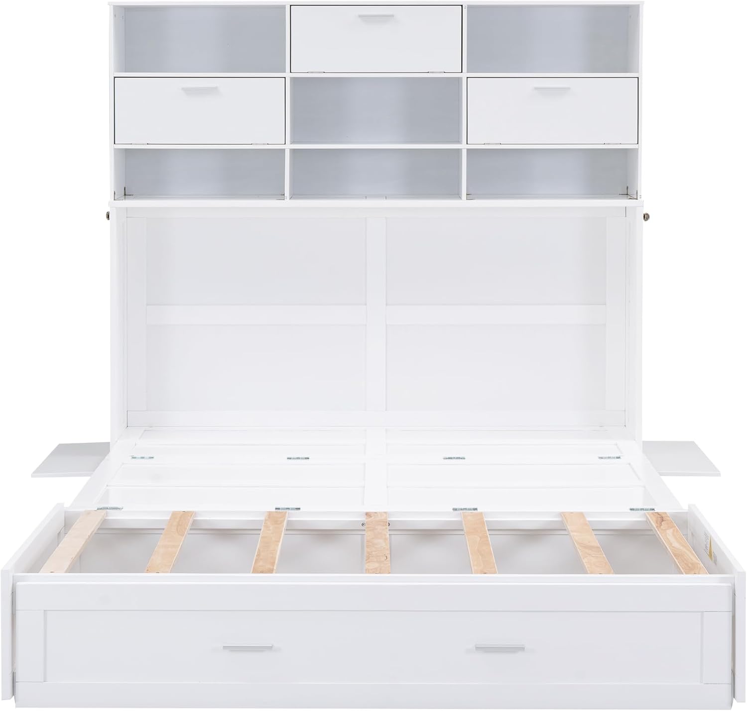 White Queen Murphy Bed Cabinet with Bookcase and Drawer G830