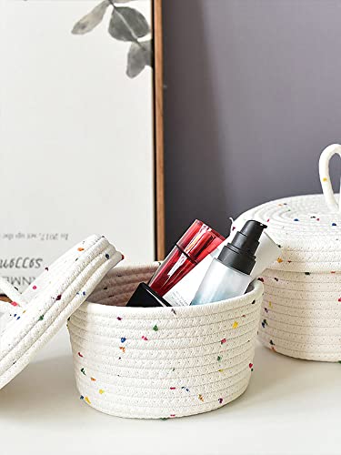Cotton Rope Storage Basket with Lid Round Small Woven Basket F579
