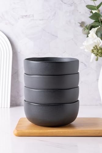 Stoneware Cereal Bowls Set of 6, 28oz Matte Black H427533