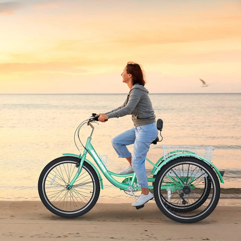26 Adult Tricycle 3 Wheel 7 Speed 450lbs Capacity Cruise Trike with Shopping Basket T718048