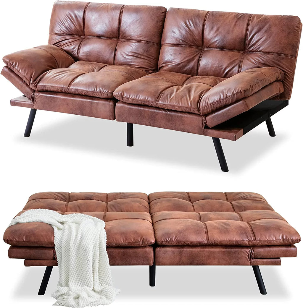 Faux Leather Memory Foam Convertible Futon Sofa Bed A1152