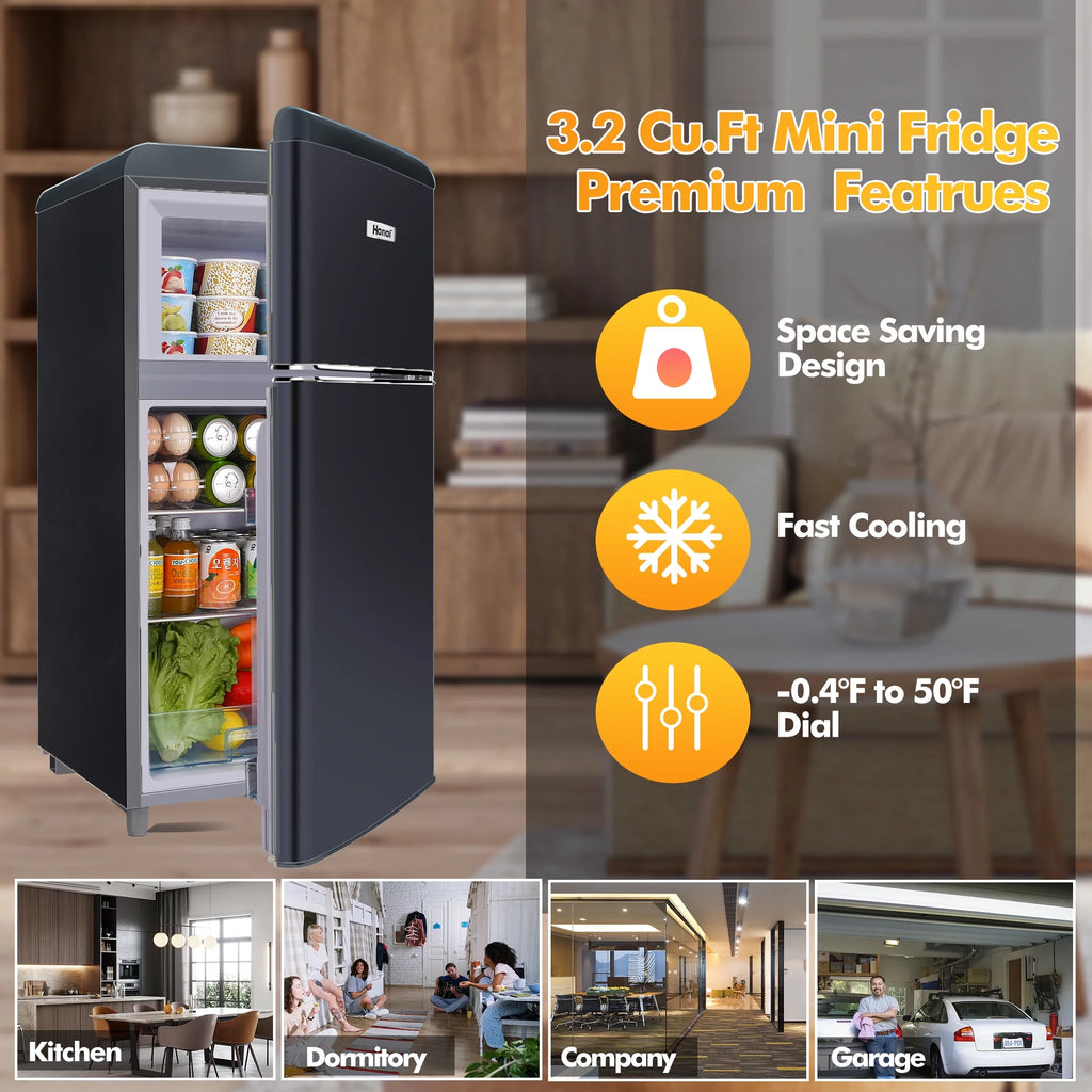 3.5 Cu Feet Two Door Mini Fridge with Freezer, Black D1960