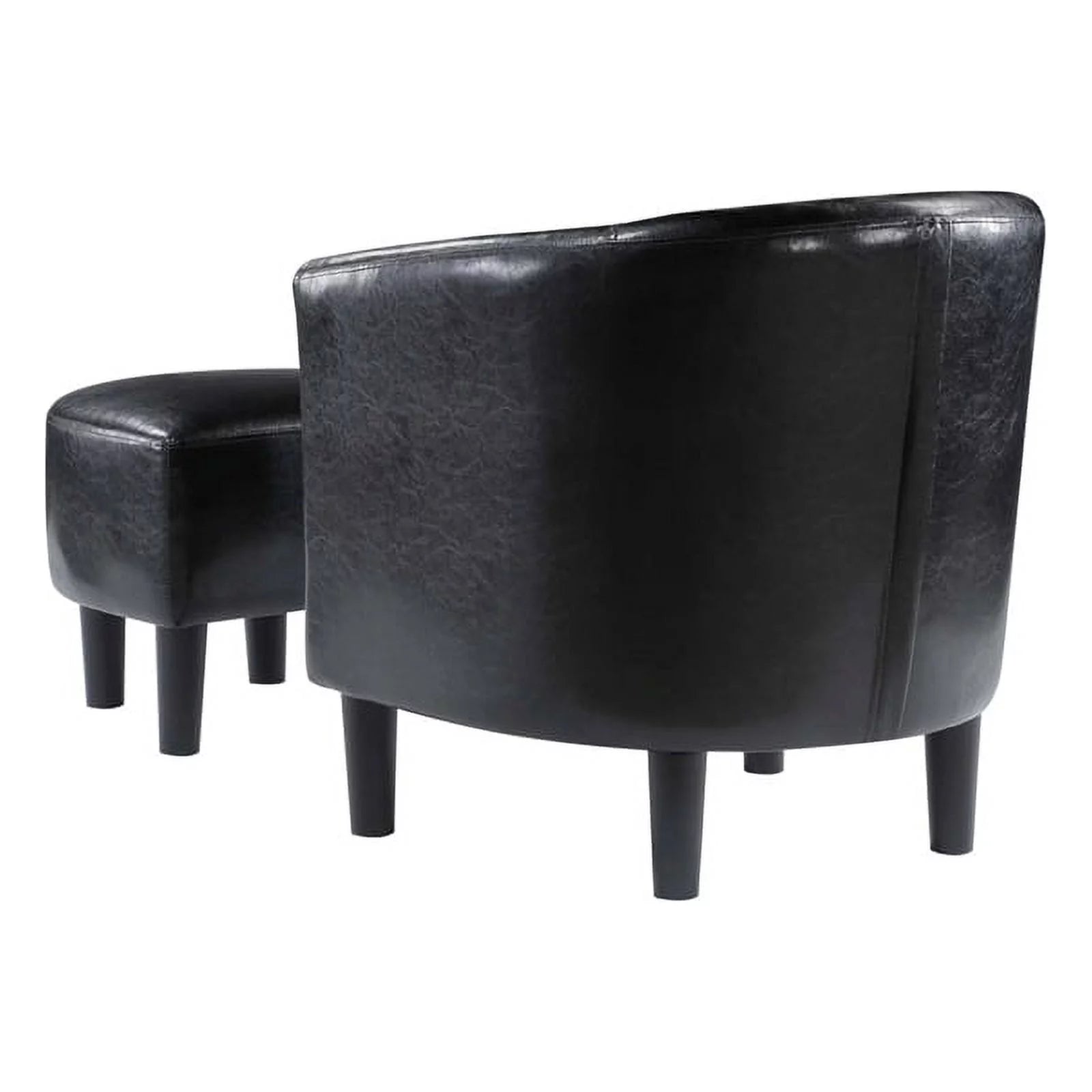 Contemporary Faux Leather Accent Chair with Ottoman in Black Z9531