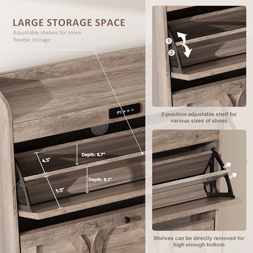 Rustic White Shoe Storage Cabinet with 2 Flip Drawers O92155