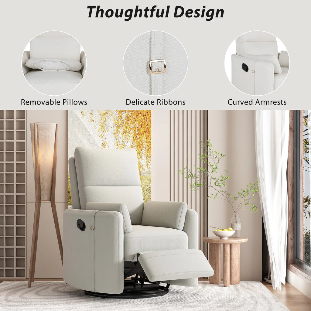 Beige Manual Swivel Glider Recliner Chair with Two Removable Pillows L58108