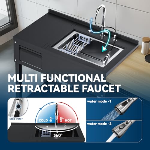36" Stainless Steel Freestanding Utility Sink with Drawer P952