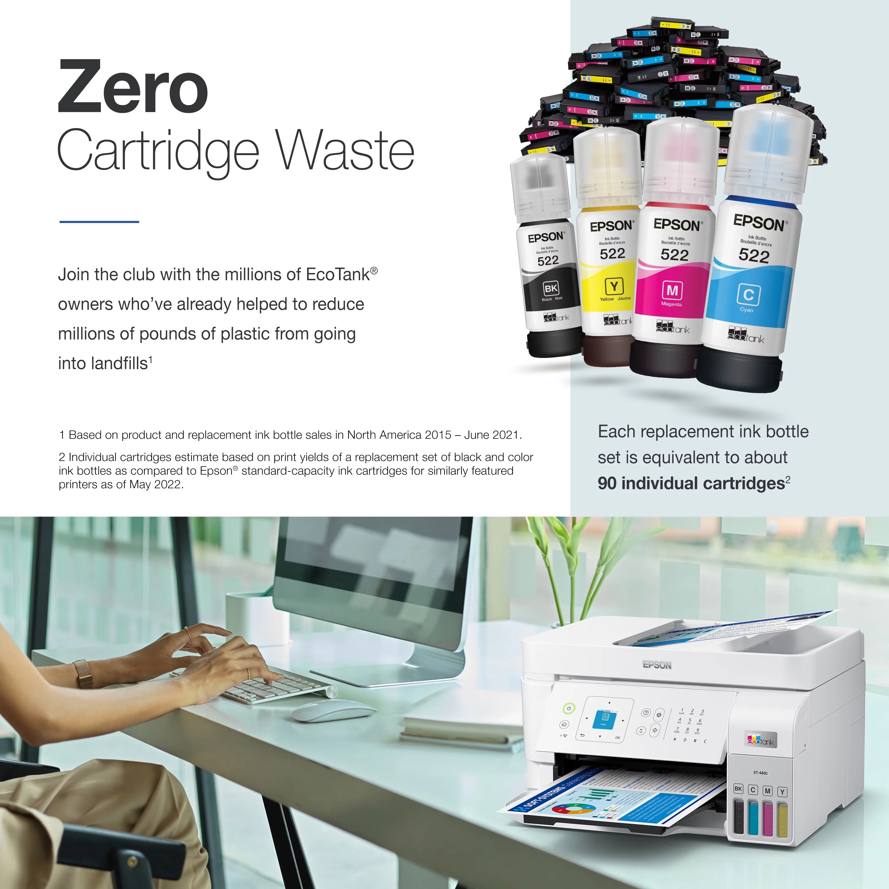 EcoTank ET-4810 Wireless All-in-One Supertank Printer with Scanner, Copier, Fax, ADF and Ethernet T823911