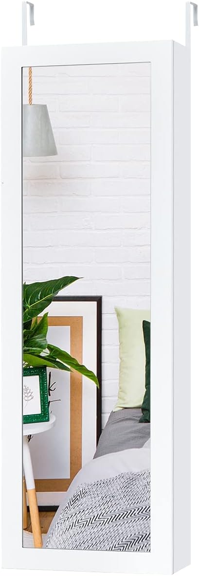 Wall Mounted Jewelry Armoire with Full-Length Mirror, 5 Shelves, 16 Hooks & 60 Ring Slots L5397