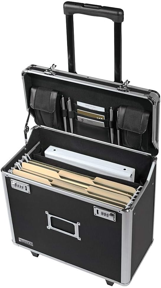 Portable File Box with Handle - 15 x 14 x 17 Inch Lock Box with Wheels - Double Combination Locking Cabinet - Tactical Black P633