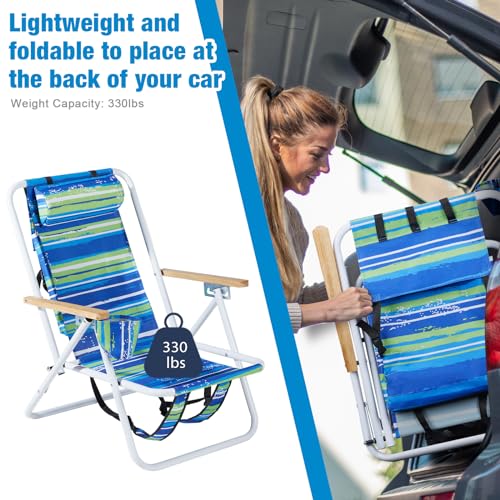 Set of 2 Blue Folding Heavy Duty Beach Camping Chairs with Cup Holder B782