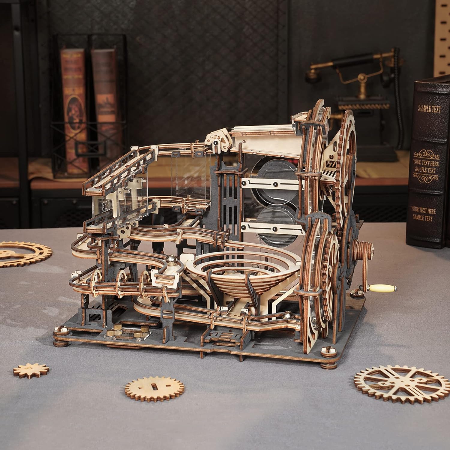 3D Wooden Puzzles Marble Run Chain Model Mechanical Building Kit G26355