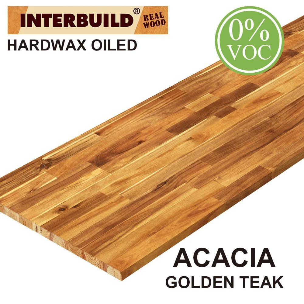 Acacia 6 ft. L x 25 in. D x 1.5 in. T Butcher Block Countertop in Golden Teak Stain U2146
