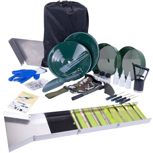 27pcs Gold Panning Kit with 50" Folding Sluice Box, Aluminum Alloy Mining Equipment N87456